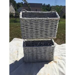 Hanging wicker wall basket organizer white distressed country entryway letter